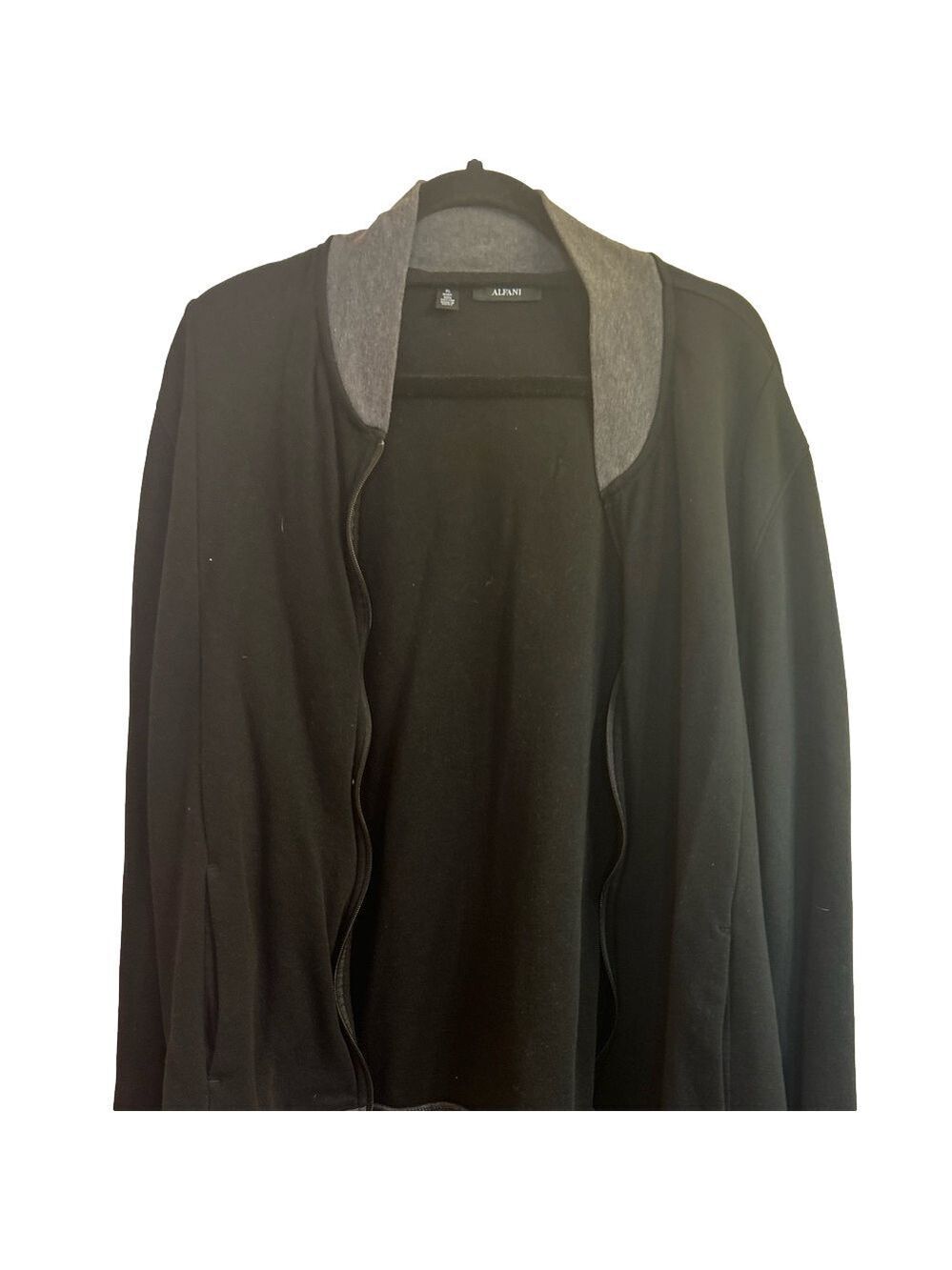 Alfani black sweater with gray collar and wrist